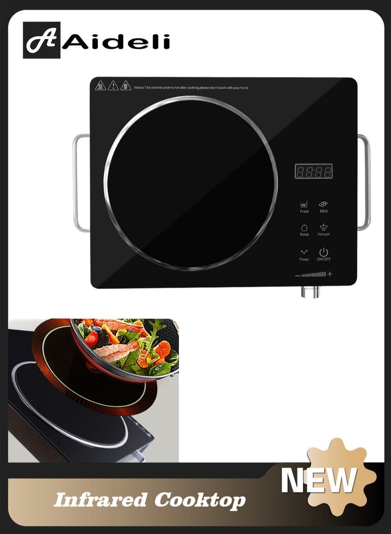 أديلي موقد كهربائي بالأشعة تحت الحمراء 2200 واط محمول، موقد سيراميك للطاولة مع شاشة LED رقمية، 5 مستويات حرارة قابلة للتعديل، تسخين سريع وهادئ، تحكم باللمس، تصميم متعدد الوظائف، حماية من الحرارة الزائدة - Image 1